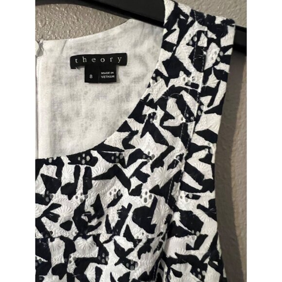 Theory A Line Dress 8 Blue White Cotton Sleeveless Lightweight A Line Summer - Picture 4 of 9